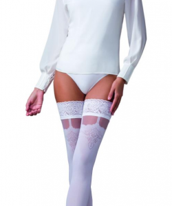 Passion samodržiace pančuchy White Lace, XS–S