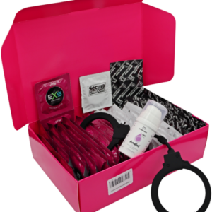 Súprava zosilnených kondómov - Anal pack (72 ks) + SE análny lubrikačný gél 15ml + silikónové putá Handcuffs