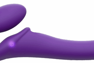 Vibračný pripínací penis Strap On M Violet s diaľkovým ovládaním (24,2 cm)
