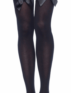 Leg Avenue Nylon Thigh Highs with Bow 6255 Black