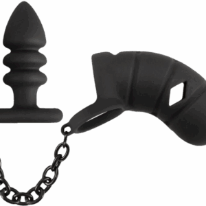 Cock cage with butt plug