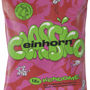 Einhorn Condoms: CLASSICO, 13 vegan condoms in the chips bag