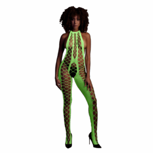 Bodystocking s viazacím golierom - Jedna veľkosť - Neónová Zelená