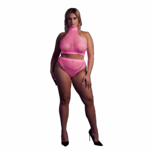 Rolák a nohavičky s vysokým pásom - Plus Size - Neonovo ružová