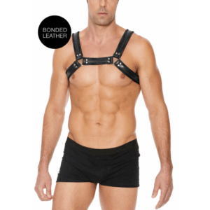 Ouch! by Shots Leather Bulldog Harness with Buckles - L/XL