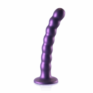 Korálkované silikónové dildo na bod G - 16,5 cm - metalická fialová