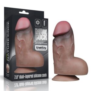 7" Dvojito vrstvový silikónový prírodný penis hnedý