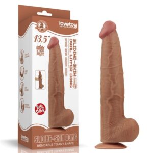 Veľký penis s dvojitou vrstvou a posuvnou kožou Hnedý