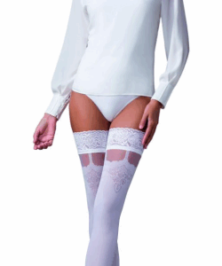 Passion samodržiace pančuchy White Lace, M–L